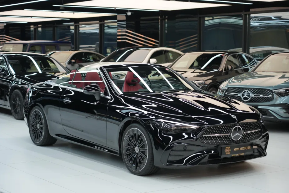 2026 Mercedes Benz CLE 200 Cabriolet Black Red Front View Angle